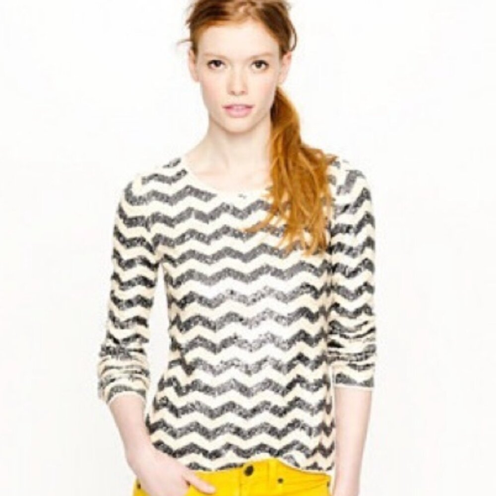 EUC Women's J. CREW Chevron Zig Zag Sequin Tee Blouse | Size S